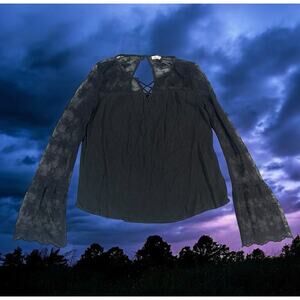 Y2K Hollister Lace Top Size XS Black Grunge Goth Vamp Witchy Dark Coquette Party